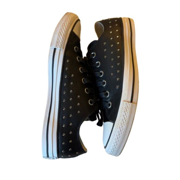 Converse All Star Womens Size 9 Black Leather with Silver Metal Studs - Picture 6 of 13
